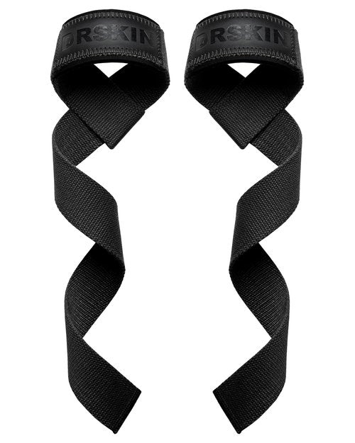DRSKIN Lifting Straps for Weightlifting Lifting Wrist Straps 26 inch Deadlift Bodybuilding Powerlifting Strength Training Workouts Gym Neoprene Cushioned Cotton (Srtap-black)