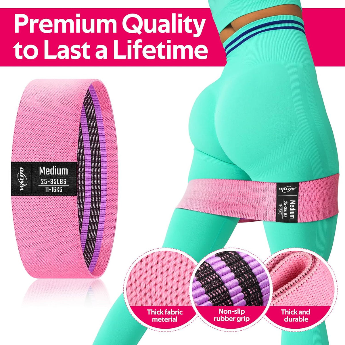 WALITO Resistance Bands - Fabric Exercise Bands for Legs & Butt - Ideal for Yoga, Pilates & Home Workouts