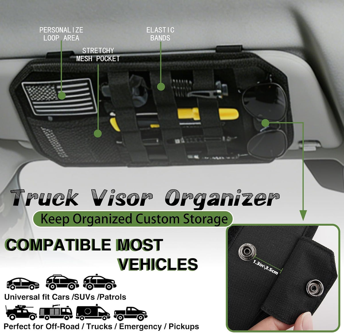 Car Sun Visor Organizer, Fits Most Cars Trucks SUV Jeeps Patrols—Black