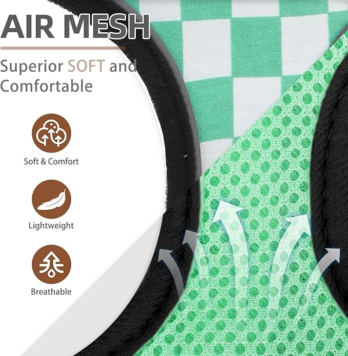 PUPTECK Soft Mesh Dog Harness and Leash Set Pet Puppy Cat Comfort Padded Vest No Pull Harnesses, Checkered Green&White, S