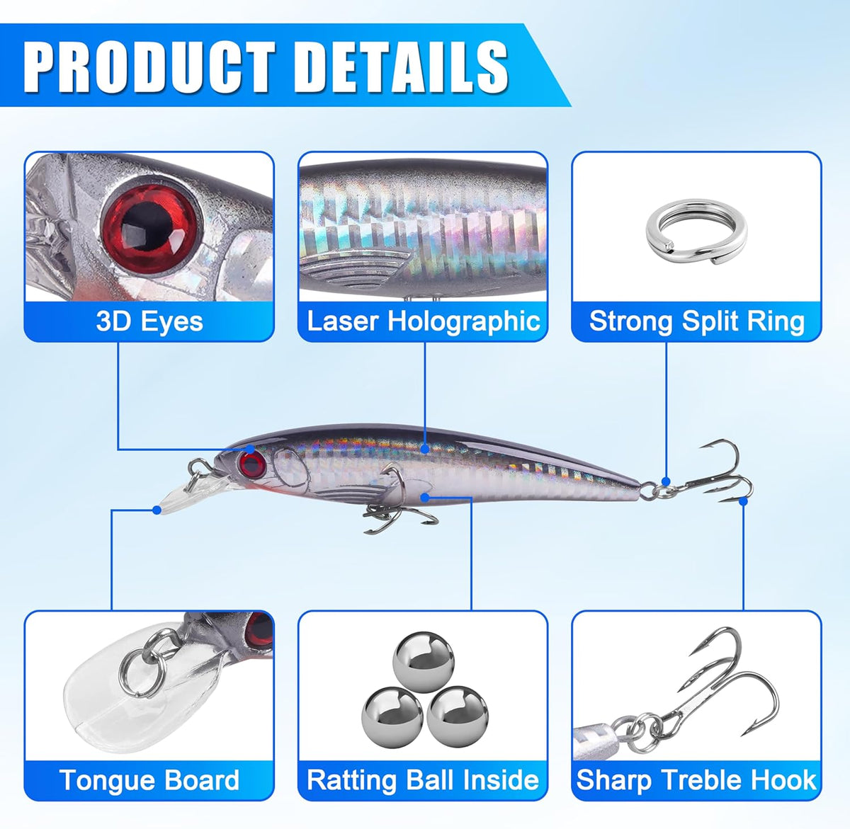 Skiennix Saltwater Fishing Lures Kit - 6pcs Deep Diving Jerkbait & Crankbait Plugs for Ocean Fishing