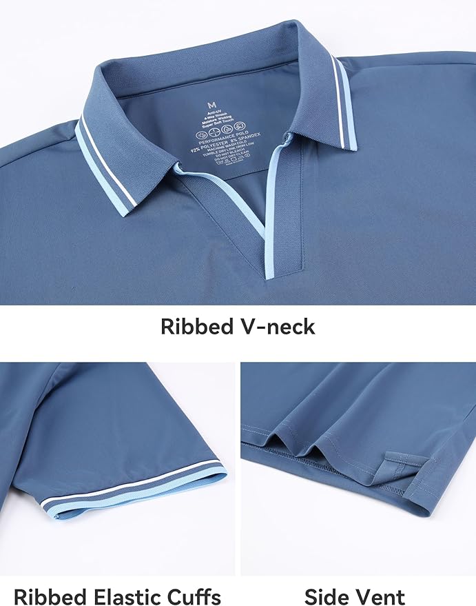 Esabel.C Jacquard Golf Shirts for Men Moisture Wicking Short Sleeve Performance Dry Fit Active Mens Polo Shirts