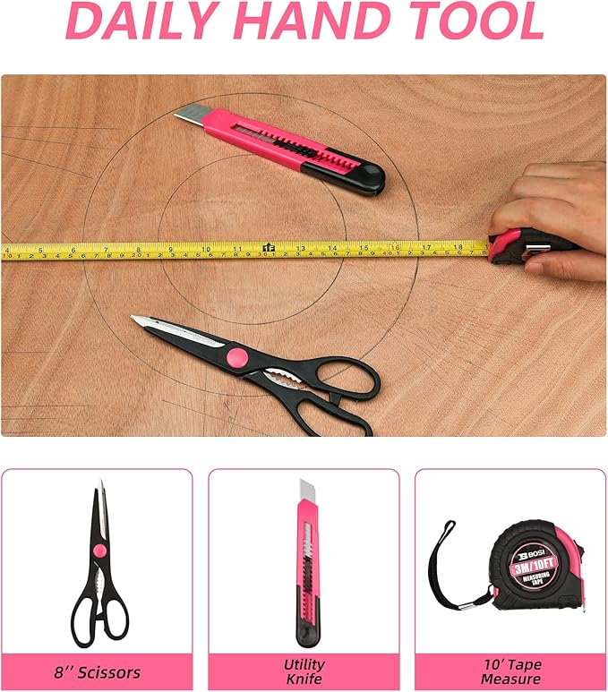 40-Piece Pink Tool Set for Girls, Ladies and Women, General Household 40 PCS Hand Tool Kit with Plastic Toolbox, Essential Tools for Home, Garage, Office and College Dormitory Use