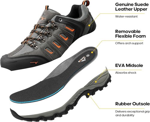 NORTIV 8 Men's Waterproof Hiking Shoes - Durable Leather Low-Top for Outdoor Trekking & Camping