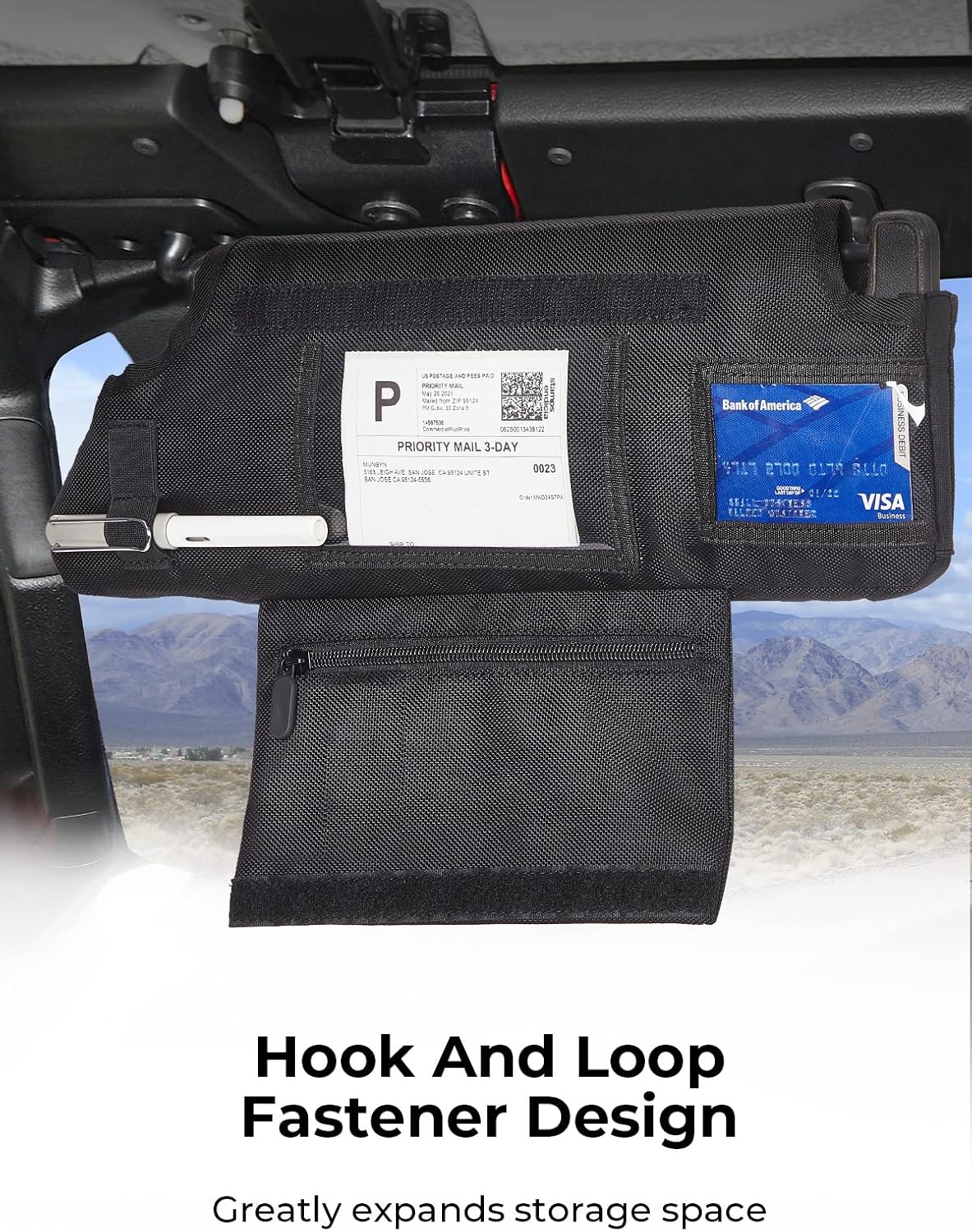 Upgraded Sun Visor Organizer Compatible with Wrangler JK 2007-2009, QMPARTS Driver's Side Front Tactical Visor Storage Cover Molle Webbing Visor Storage Holder Pouch, Multi-Pocket Net Zipper