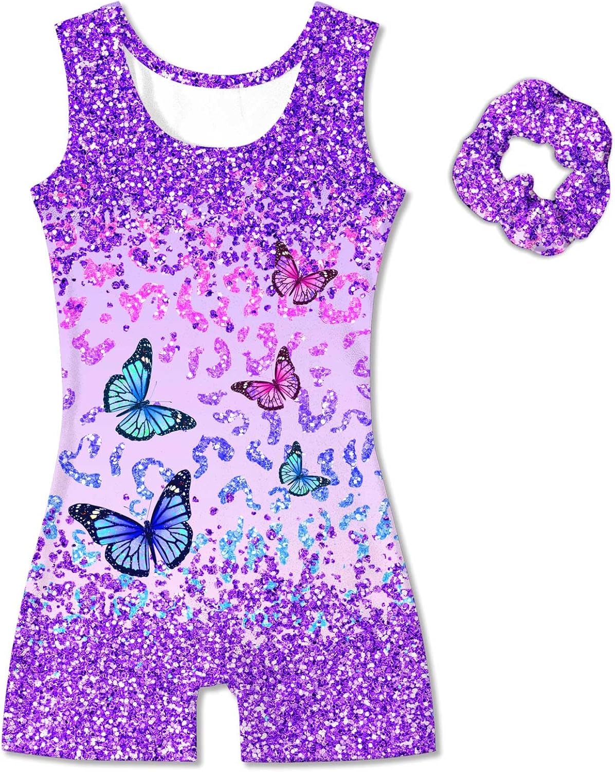 Vogseek Gymnastic Leotards for Girls 4-12Y | Sparkly Dance Unitards with Hair Scrunchie