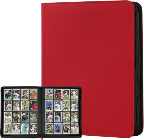 GERMUN Trading Card Binder - Premium 16 Pocket Card Holder for 1000+ Cards | Double-Sided Album (Red)