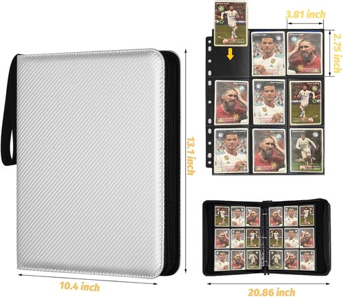 GERMUN 9 Pocket Card Binder - Premium Zip Trading Card Album for MTG, TCG & Sports Cards | Silver, 720 Double-Sided Pockets