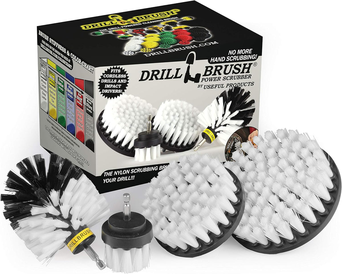 Interior Car Detailing Drill Brush Set - Soft Bristle Power Scrubber Attachments for Cleaning Car, Truck, Upholstery, Carpet, Leather, Seats, Wheels, Rims, Dash, Console, & Trim - Nylon Auto Scrubber
