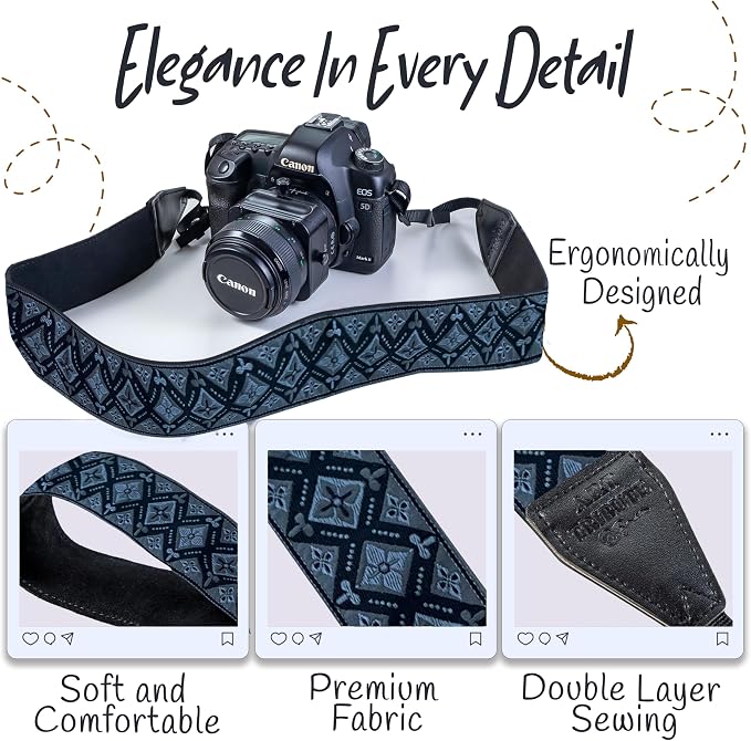 Art Tribute Camera Strap For Photographers Padded Universal Fit Neck Shoulder &
