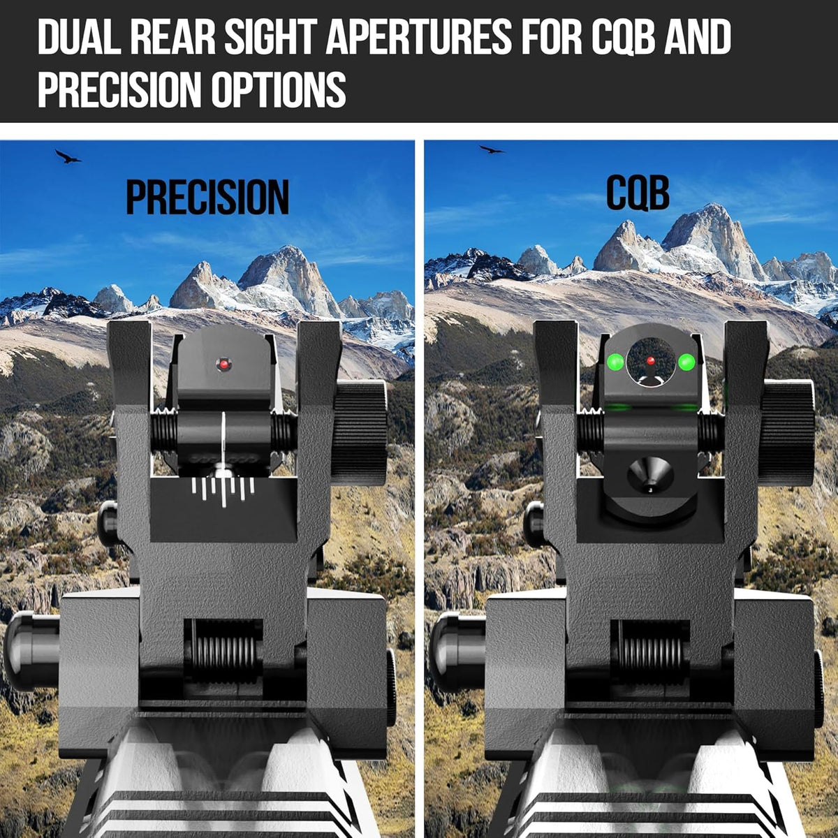 Visiofire Fiber Optic Iron Sights - Tool-Free Adjustable Flip Up Front & Rear Backup Sights | Red & Green Dots