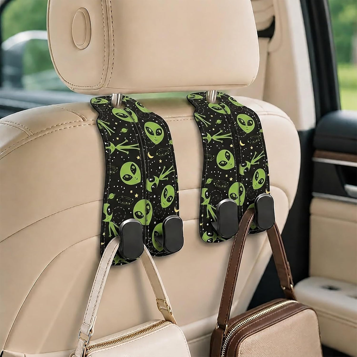 Cute Alien Car Seat Headrest Hooks for Purses & Bags