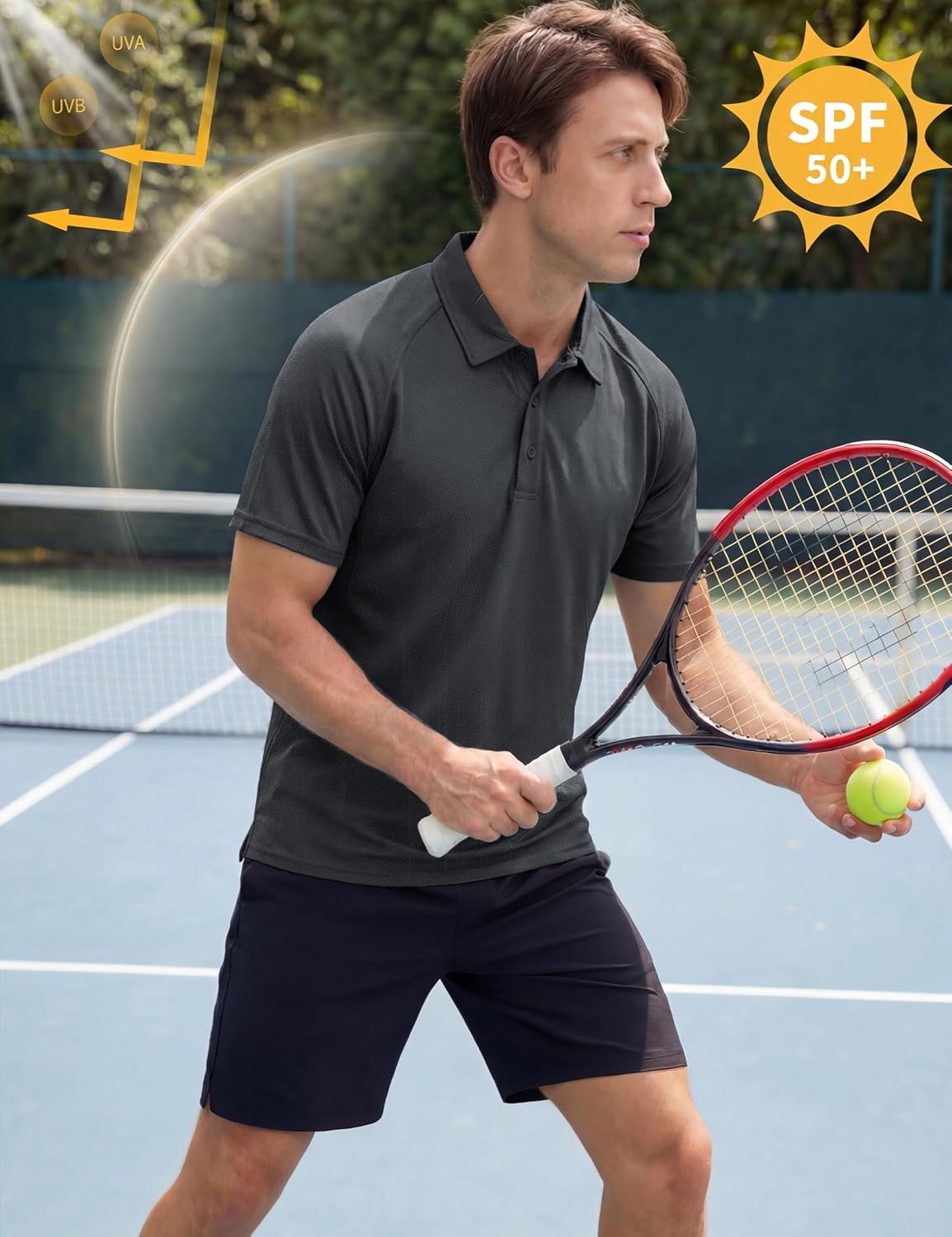 TACVASEN Men's Polo Shirt - Short Sleeve Dry Fit Collared Golf Shirt | UPF 50+ Performance Wear