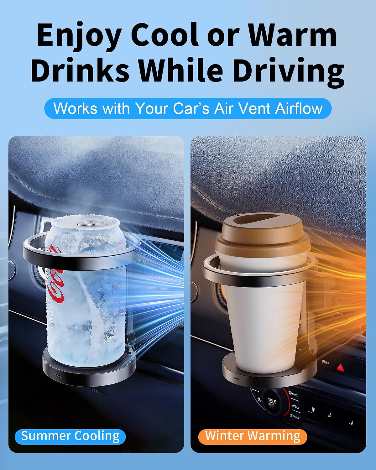 Hanging Cup Holder for Car Air Vent, Extra Car Cup Holder Expander Car Ashtray Drink Holders Clip On Outlet, Suitable for Cars and Trucks with Horizontal Blade Vents