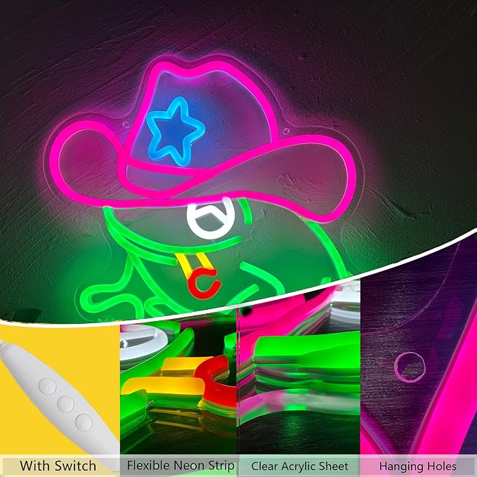 Frog Cowboy Neon Signs, Frog Cowboy Lamp Led Signs Lights Neon Signs