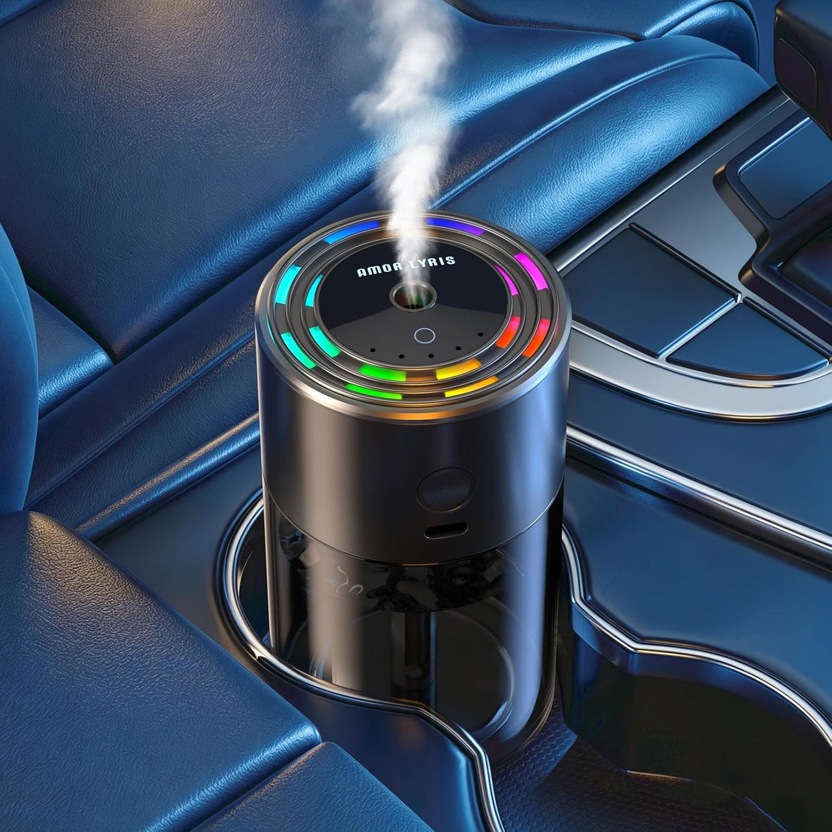 Amor Lyris Smart Car Air Freshener Diffuser, 170ml/5.7FL OZ, Air Freshener Car Lasts for 6 Months, Car Fragrance Intelligent Auto On/Off, Ultrasonic Mist, 5 Modes, RGB Music Syncing Light, Ocean