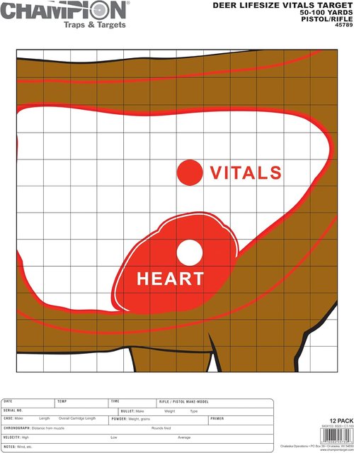 Champion Deer Vitals Paper Target - 14x18 Inches, 12 Count for Precision Shooting Practice
