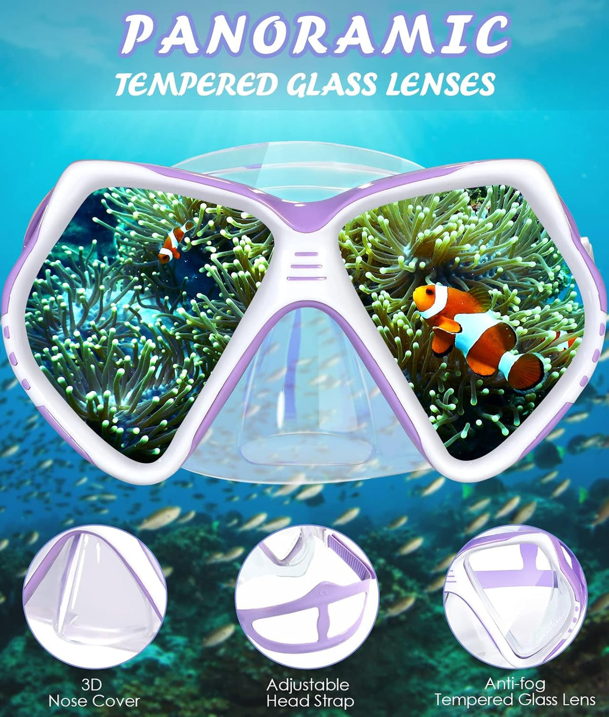 Seago Kids Swim Goggles - Anti-Fog Snorkel Mask with Nose Cover | Panoramic Clear View, Silicone Seal for Ages 6-14