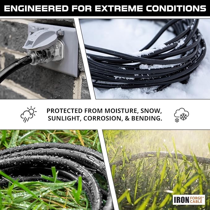 Iron Forge Cable Oil Resistant 12 Gauge Extension Cord 50 ft, 12/3 SJTOW 50 Foot Heavy Duty Extension Cord Outdoor 3 Prong, 15 Amp Power Cable Black Great for Major Appliance, Farms & Ranches