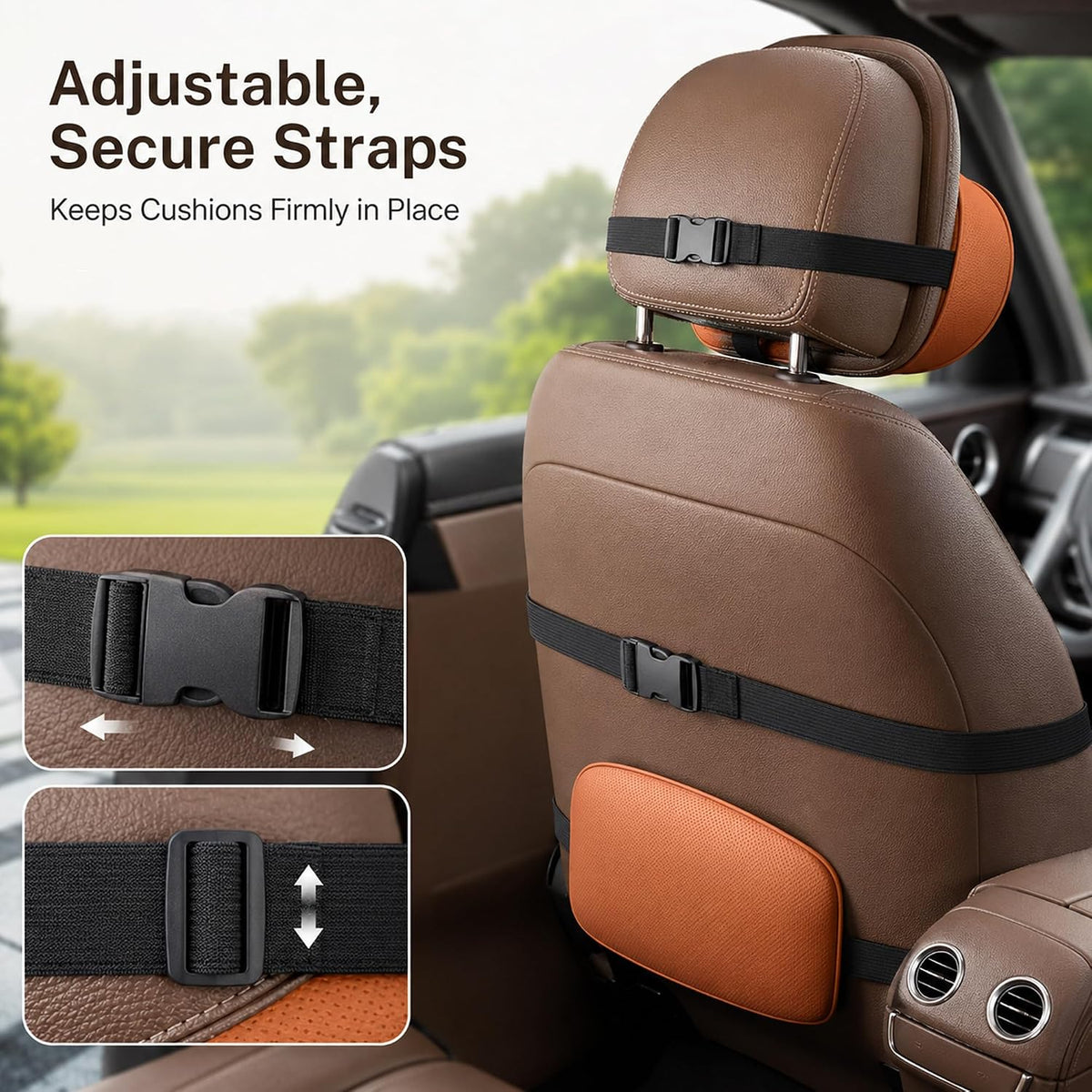 Ergonomic Headrest and Lumbar Support Set for CarSeats, Leather Car HeadrestPillows, Luxurious MemoryFoam Car NeckPillow (Red, Headrest Cushion)