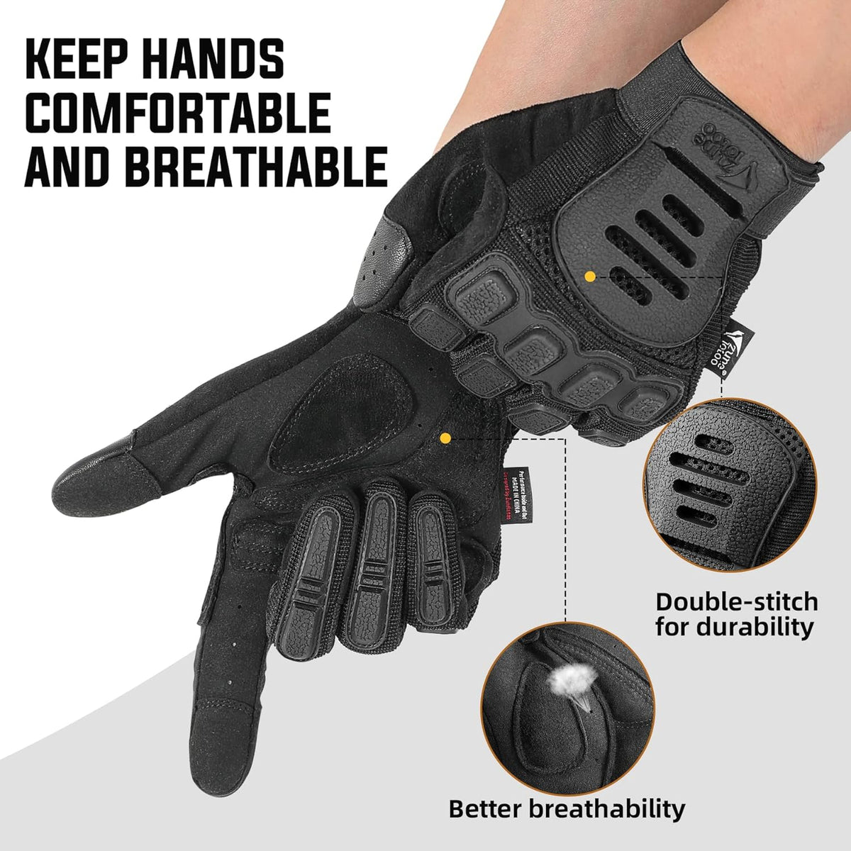 ZUNE LOTOO Tactical Touchscreen Gloves - TPR Finger Impact Protection & Padded Palm for Men | Ideal for Motorcycle, Airsoft, Paintball, Work