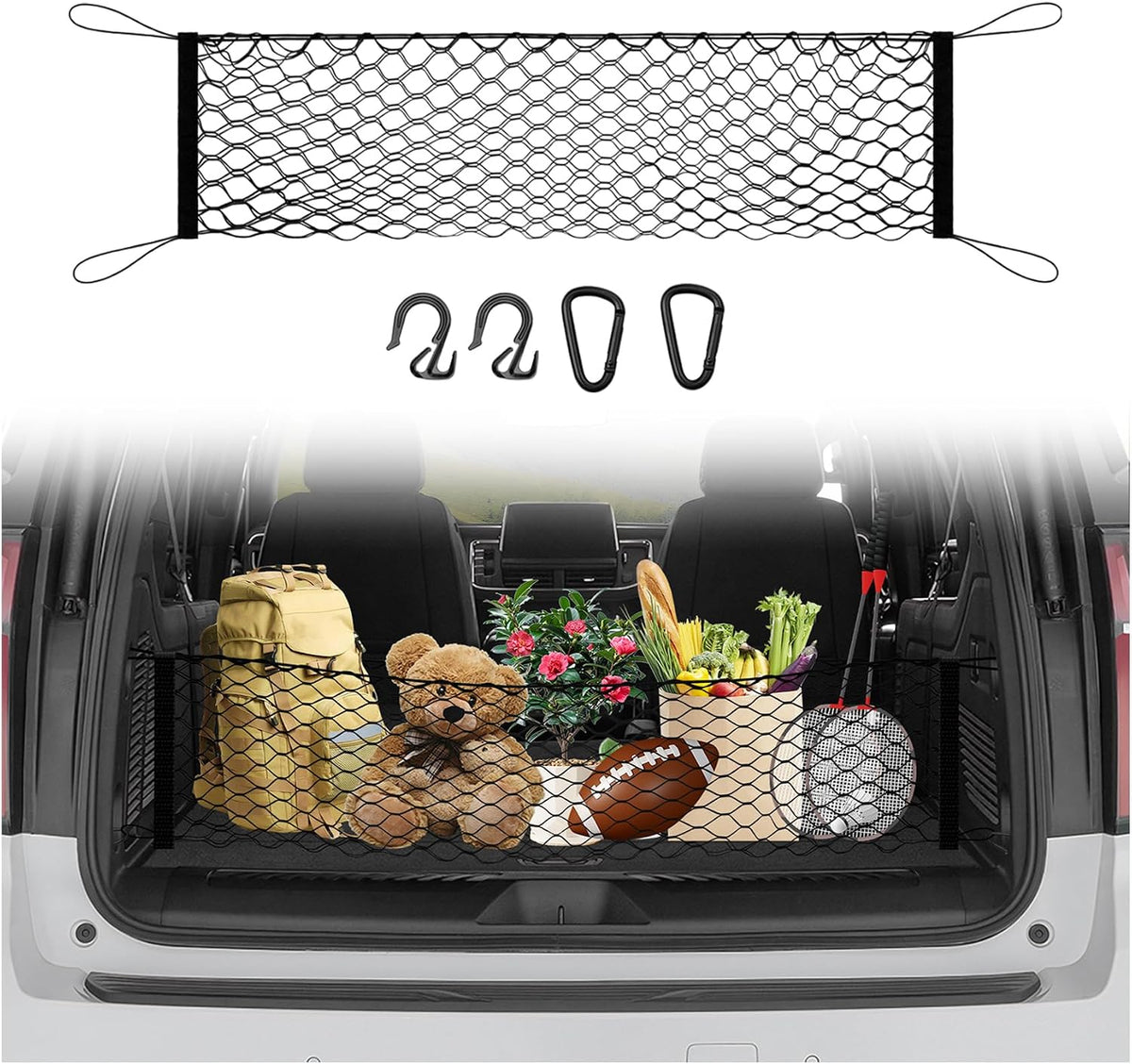Karltys Envelope Style Cargo Net for 2021-2025 2026 Chevy Tahoe/Suburban/GMC Yukon Accessories, Adjustable Rear Trunk Cargo Net for Chevrolet Tahoe, Heavy Duty Elastic Netting Organizer for Yukon