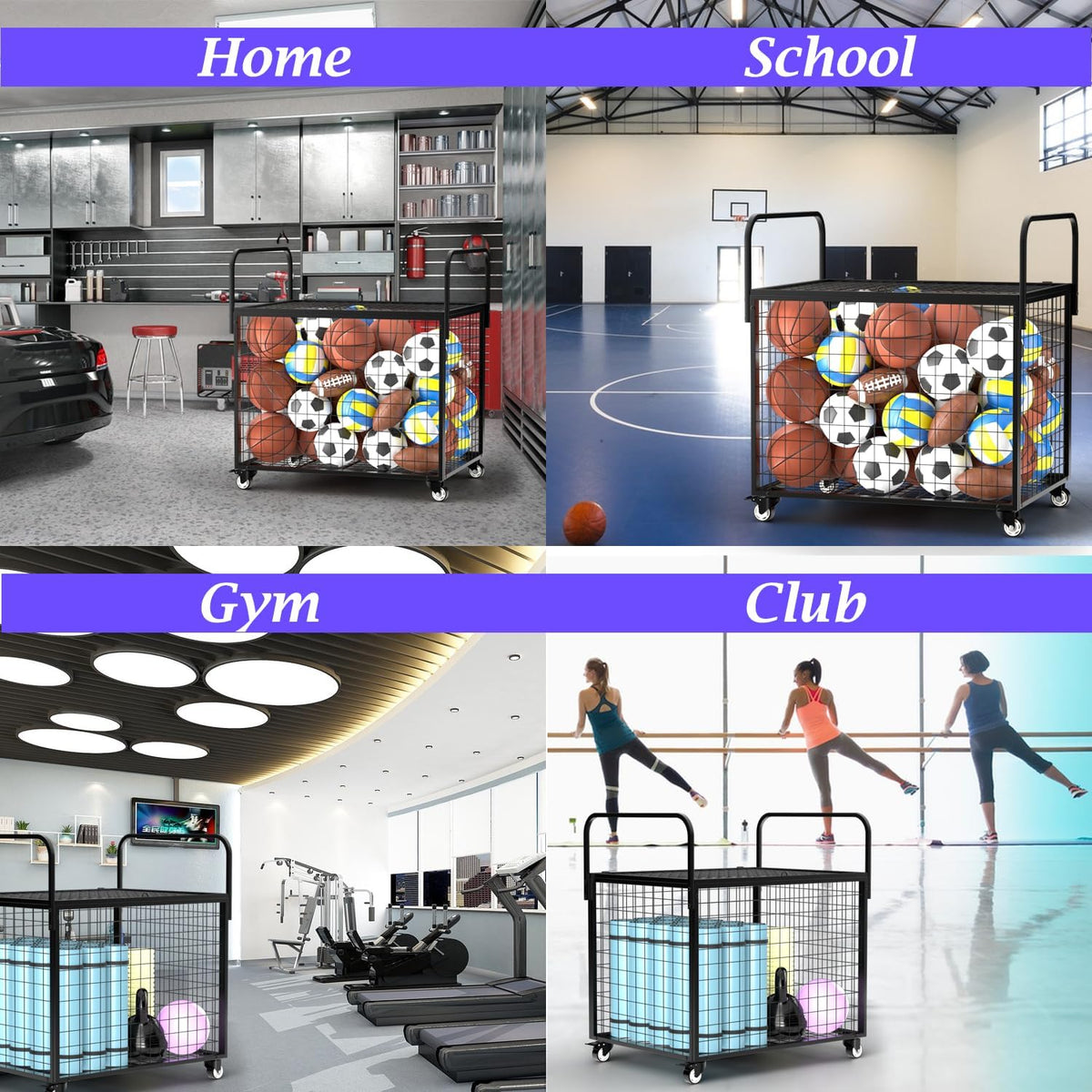 Skiennix Basketball Cart - Mobile Sports Equipment Organizer with Wheels | Durable Metal Storage for Indoor/Outdoor Use