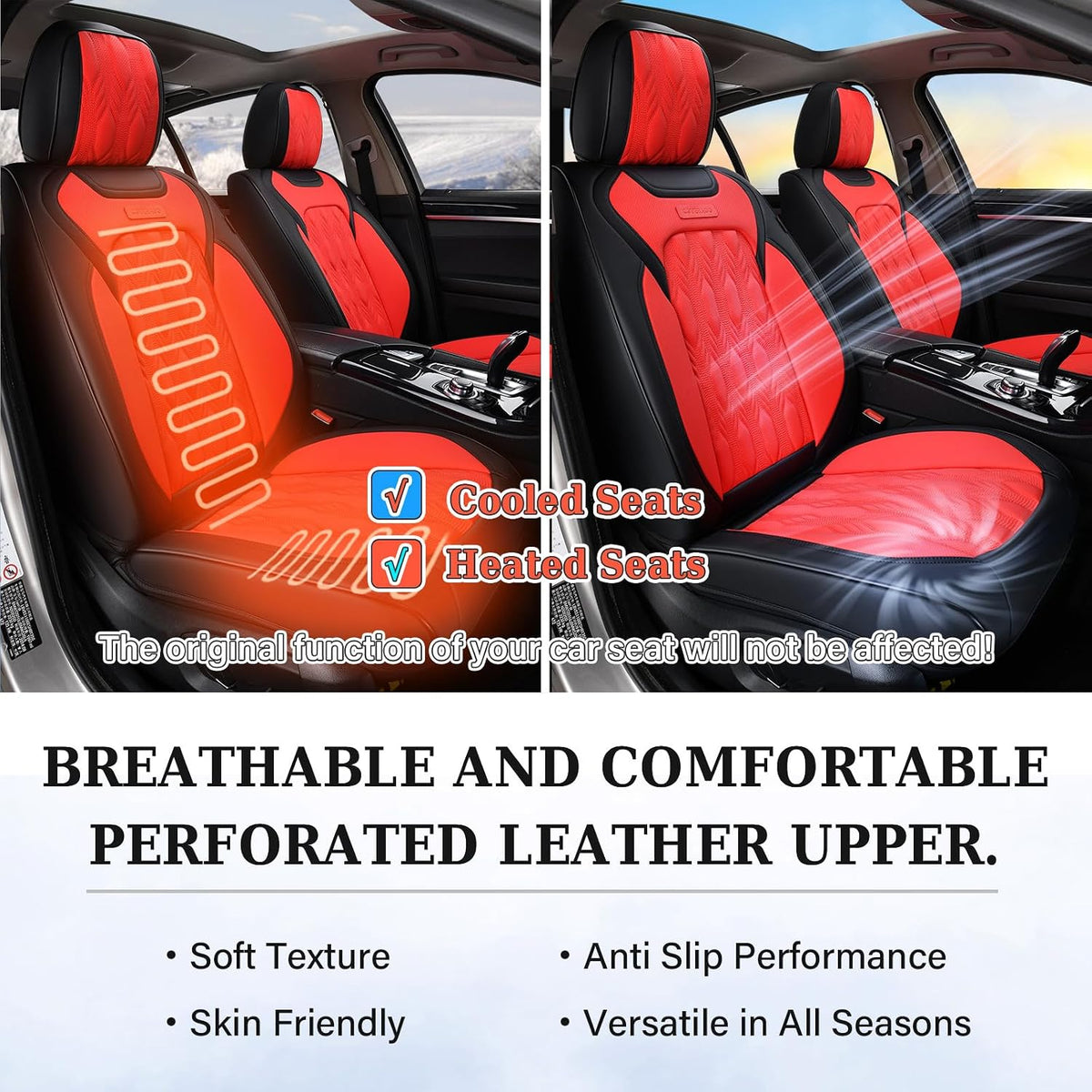 Coverado Car Seat Cover Full Set, Luxury Leather Seat Covers for Front and Rear, Waterproof Seat Covers 5 Seats, Car Seat Protectors Driver Seat Cushions Universal for Most Vehicles, Red