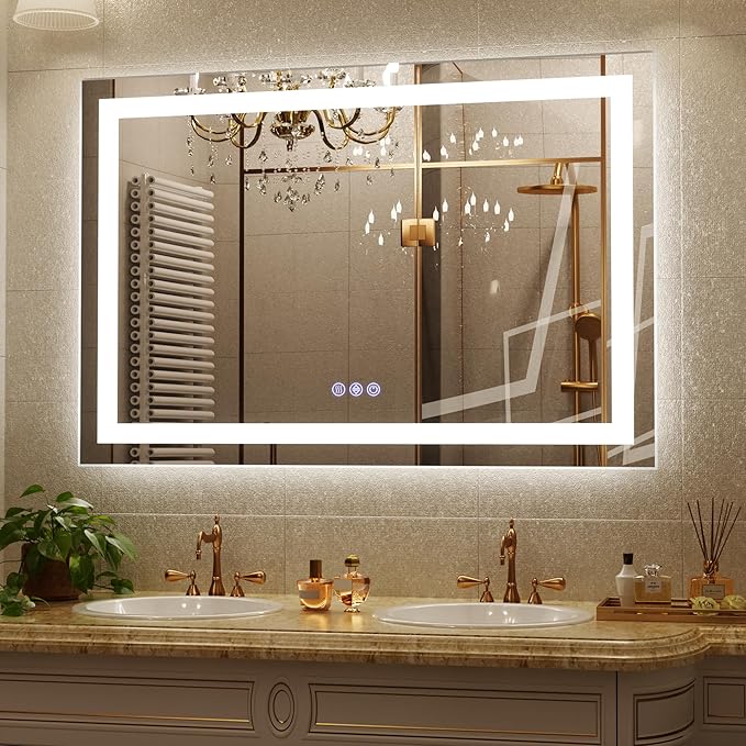 48"x 32" LED Bathroom Mirror with Lights – Backlit & Front Lit Lighted Vanity Mirror for Wall with Dimmable Lights 3 Colors – Adjustable Brightness, Anti-Fog, Shatterproof Tempered Glass