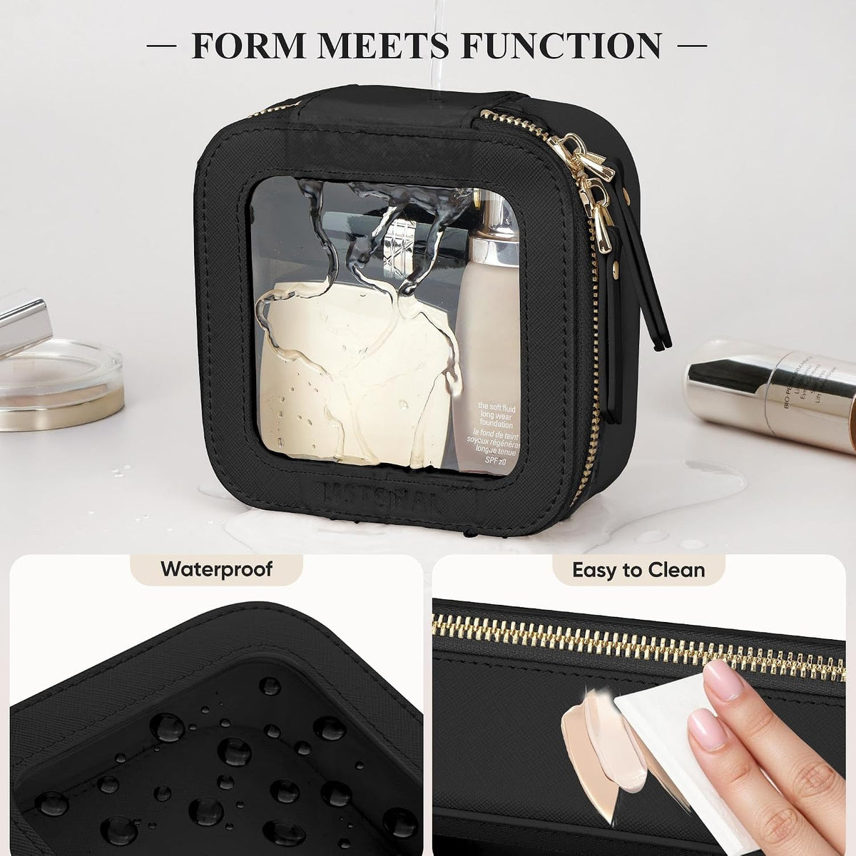 Small Clear Makeup Bag for Purse, Travel Cosmetic Case, Black, Mini