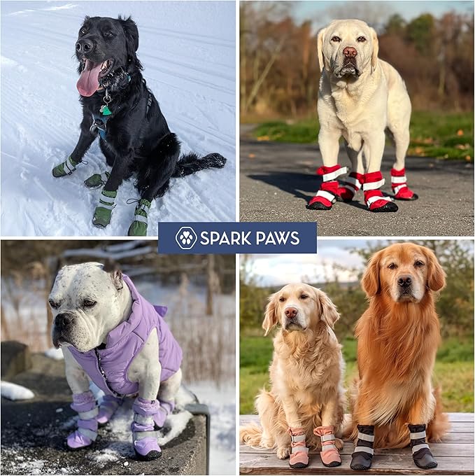 Spark Paws Dog Shoes, Waterproof Dog Boots for Medium to Large Dogs, Non Slip, Breathable Dog Booties and Paw Protectors - 4PCS Doggie Hiking Boots with Reflective Straps, Green Camo, Size 6