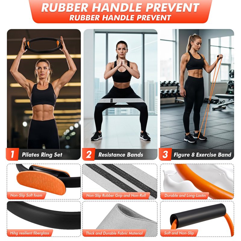 UZTUGG Pilates Equipment Kit at Home for Women, 4-in-1 Workout Essential Set with Pilates Ring, Fabric Resistance Bands, Figure 8 Resistance Band, Pilates Ball–Full Body Toning, Yoga & Stretching