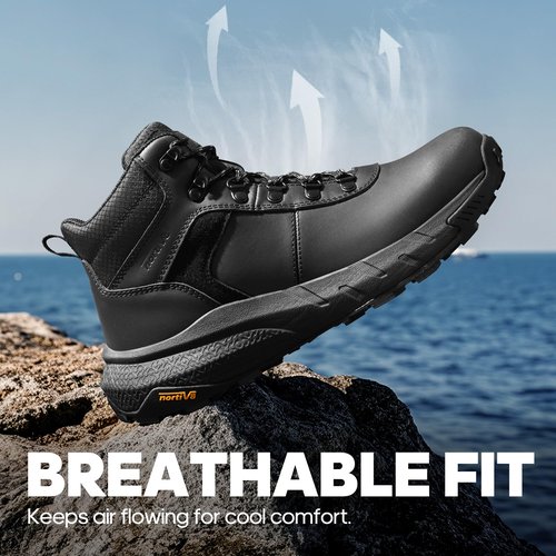 NORTIV 8 Men's Waterproof Hiking Boots Lightweight Outdoor Mid Trekking Leather Shoes DriftShield,Size 10,Black,NMUMHB2505