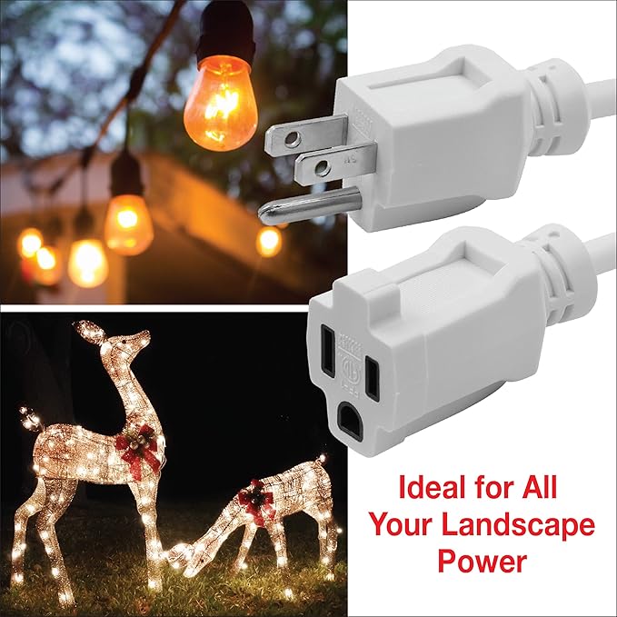 Clear Power 15 ft (2-Pack) Indoor/Outdoor Extension Cord 16/3 SJTW, White, Water, Weather Resistant & Flame Retardant, 3 Prong Grounded Plug, CP10206X2