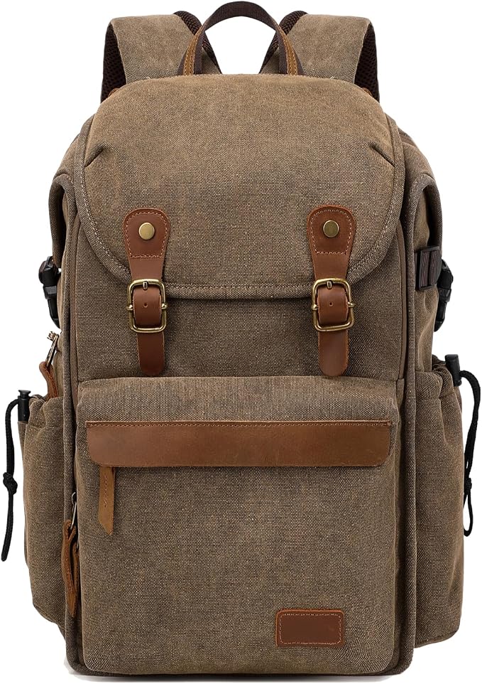 Vintage Canvas Camera Backpack for DSLR/Mirrorless & Drone, Waterproof