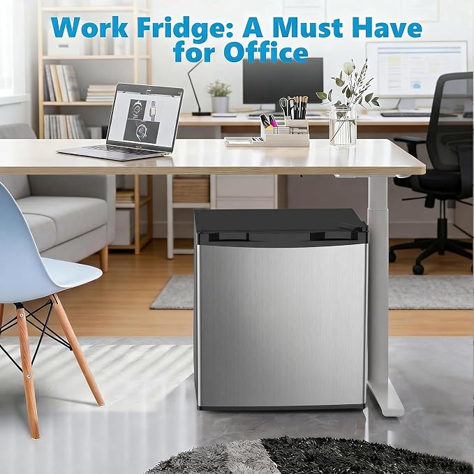 Antarctic Star Mini Fridge with Freezer, Rated 1.6 cu.ft, Small Upright Refrigerator with Removable Shelves, 7 Adjustable Thermostat, Low Noise for Bedroom/Apartment/Office,Silver