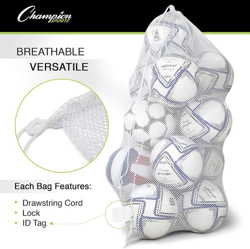 Champion Sports Mesh Equipment Bag - Heavy-Duty Nylon Drawstring Storage Sack for Balls, Swim Gear & Laundry, Multiple Sizes Available