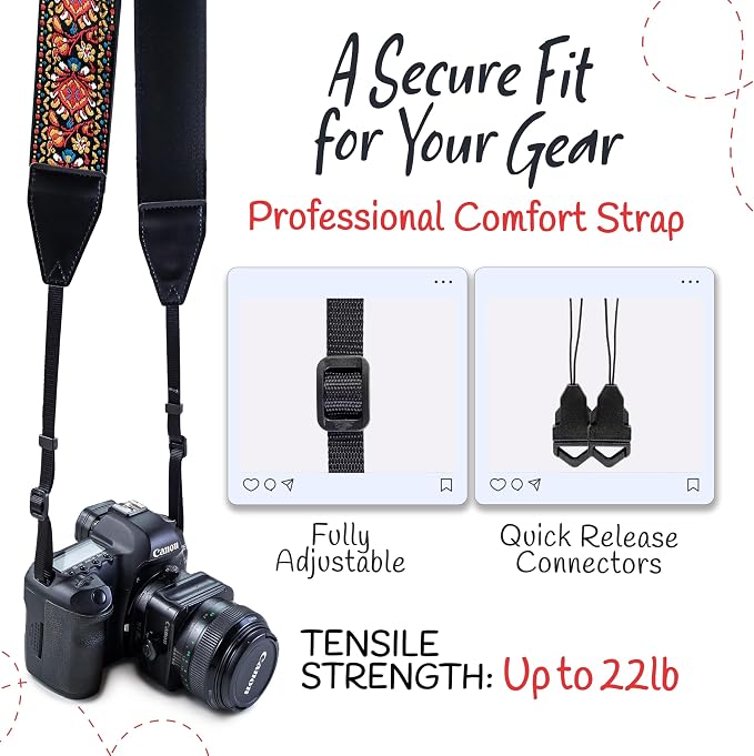 Art Tribute Camera Strap, Vintage Embroidered Neck Shoulder & Crossbody Camera