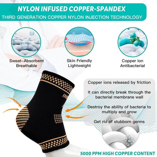 INDEEMAX Copper Ankle Brace - Compression Sleeve for Sprains & Foot Pain Relief | Size L