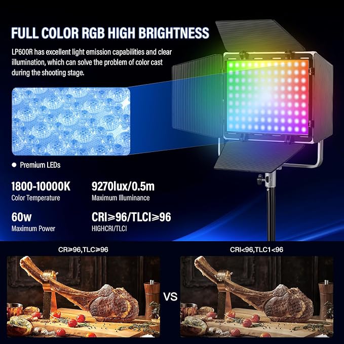 Godox LP600R 60W RGB LED Light Panel 2-Light Kit, Light Stand, Carrying Case