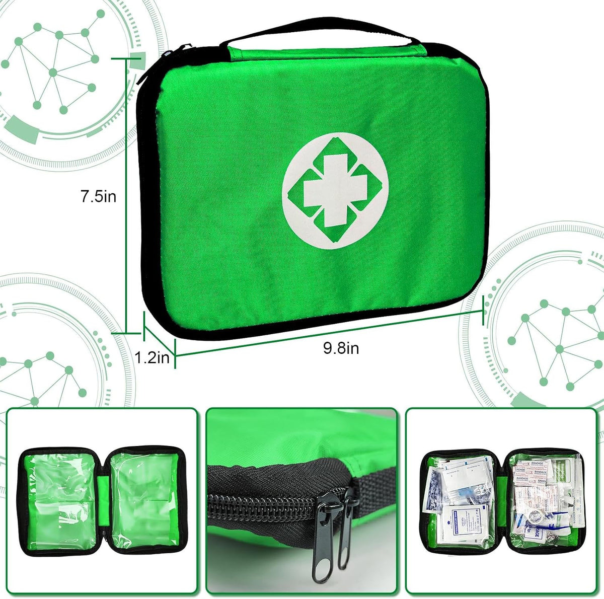 Home-Businesses First-Aid Emergency-Kit for Camping-Car - 300 Pcs Urgent Essential First Aid Kits Refill Supplies with Tourniquet Bandages for Workpalce Green 1st Aid