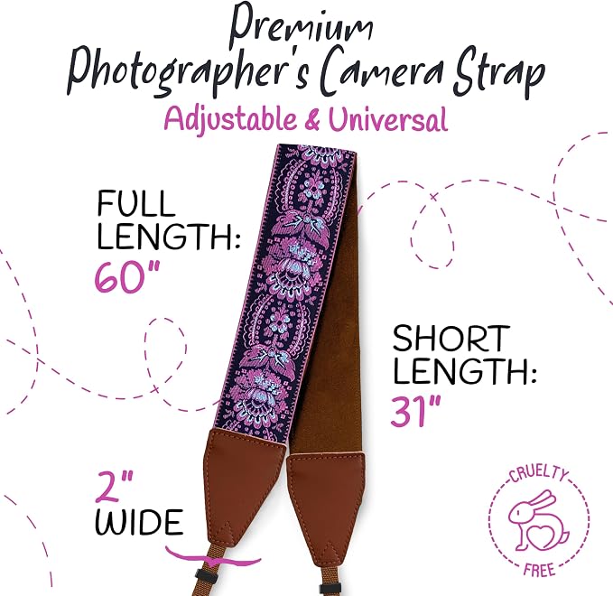 Art Tribute Camera Strap For Photographers Padded Universal Fit Neck Shoulder &