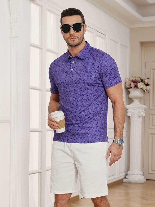 Lexiart Men's Golf Shirt - Slim Fit, Quick-Dry Performance Polo with Pocket | Stylish Print Patterns