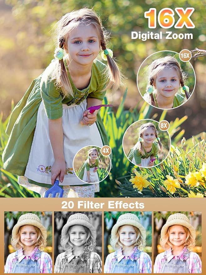 Digital Camera, FHD 1080P Kids Camera 44MP Point and Shoot Digital Cameras
