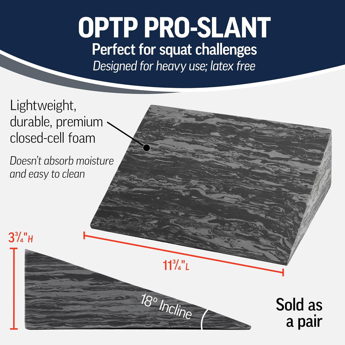 OPTP PRO-Slant Foam Incline Squat Wedge Pair - Ideal for Squats, Rehabilitation & Stretching