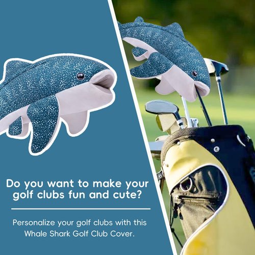 Funny Shark Golf Headcover, Animals Plush Golf Club Head Covers, Small Size Fits Hybird and Irons, Large Size Fits Standard 460cc Driver Head