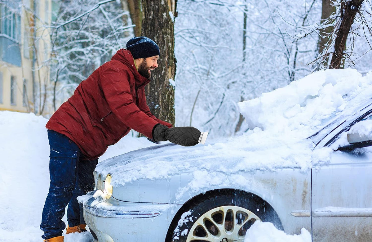 SCRUBIT Ice Scraper with Glove - Car Windshield Scraper for Ice and Snow w/Fleece Mitt - Quickly Scrape and Remove Snow While Staying Warm - Waterproof & Windproof - Car Scraper Snow Brush (Blue)