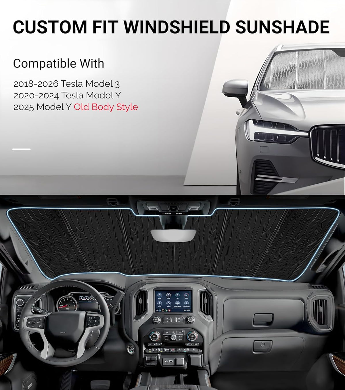 Pigenius Windshield Sunshade for Tesla Model 3 2018-2026, Model Y 2020-2025 Old Body Style, Custom Fit Front Window Shade - AstraGuard