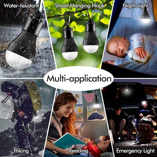 FLY2SKY Portable LED Tent Lamp - Emergency Hurricane Bulb Lantern for Camping & Hiking | 4-Pack, Multicolor