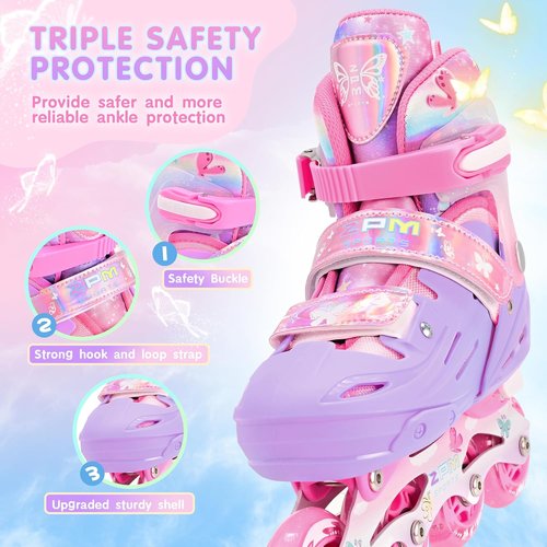 2PM SPORTS Inline Skates for Kids - Adjustable Light-Up Wheels | Ages 5-12, Perfect for Beginners